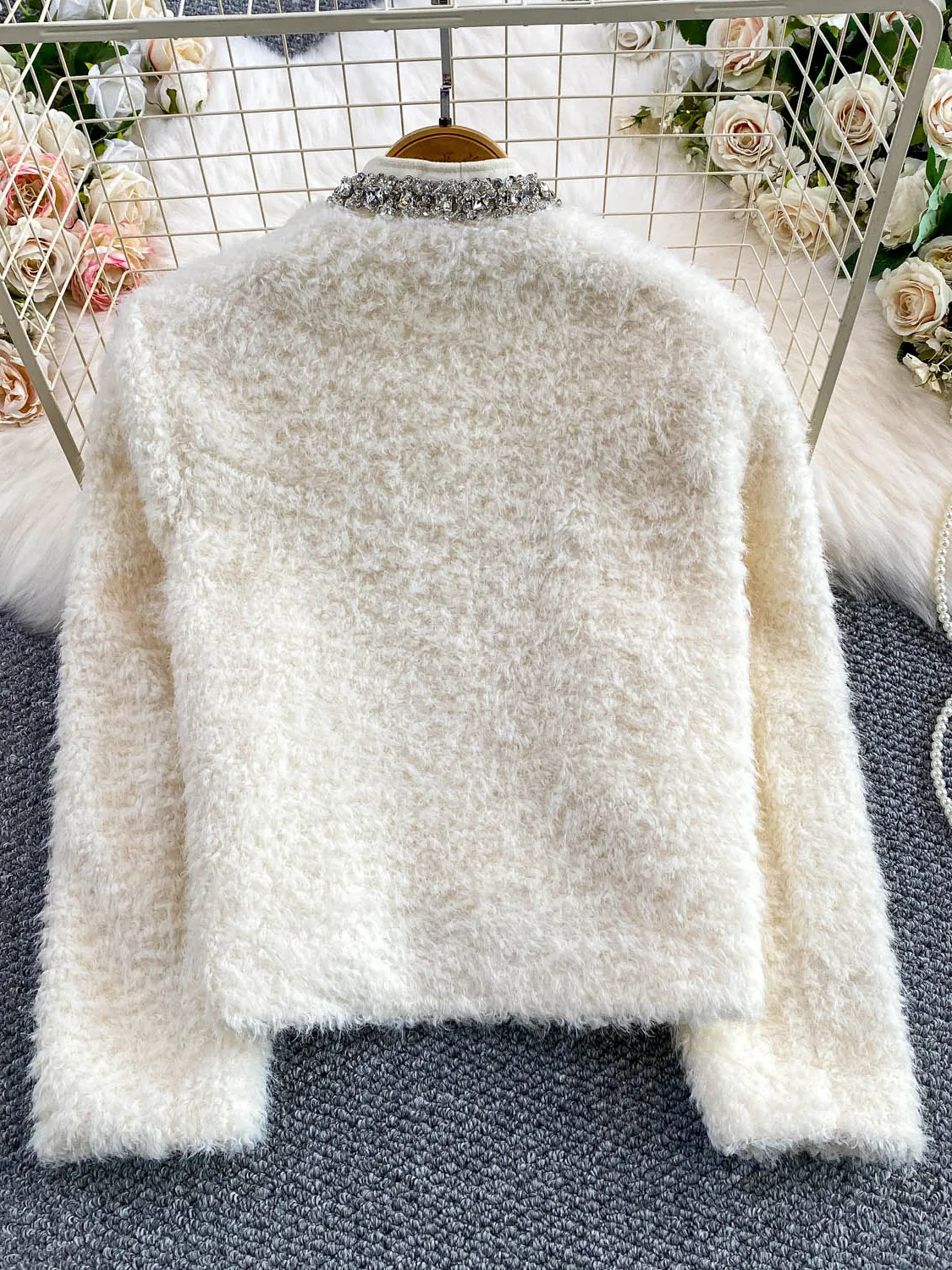 Chaqueta E con Cuello en V y Adornos de Diamantes, para Mujer, Talla ande, Estilo Francés, Hoada, de Manga Larga, ...