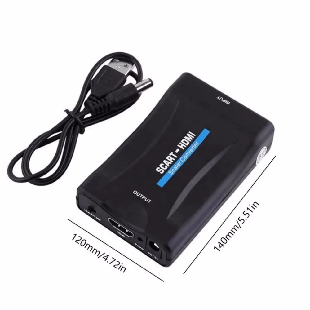 SCART to HDMI-compatible Video Audio Converter With Power Adapter For HDTV Sky Box DVD Television Signal 1080P Upscale Converter