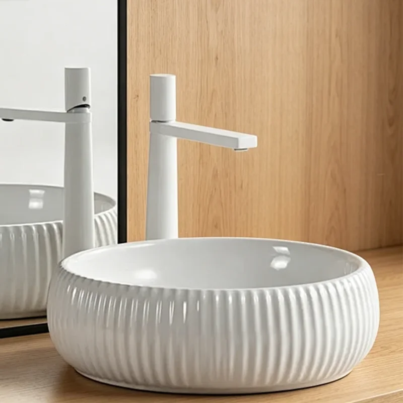 40Cm*40Cm Pumpkin-Shaped White Ceramic Washbasin, an Ideal Choice for Modern Bathroom Fixtures, Suitable for Changing Rooms, Vanity Tables, Bathrooms, Toilets, and Rvs
