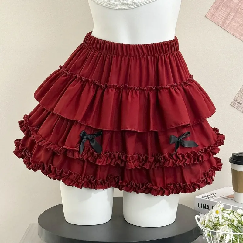 Japanischer Süßer A-Linien-Rock für Damen, Lolita Kawaii, Niedlicher Y2K-Rock mit Hoher Taille, Spitze und Rüschen, Einfacher Alltagsrock für Mädchen