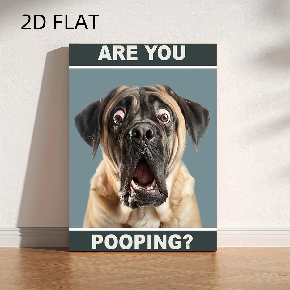 2027   2D Flat No Frame Funny Dog Pooping Poster, Humorous Bathroom Toilet Wall Art, Suitable for Home Bedroom Kitchen Living