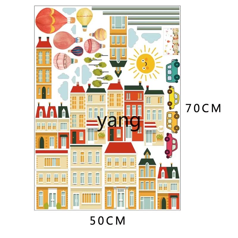 

LMM Nordic wind small house hot air balloon city wall sticker living room bedroom wall