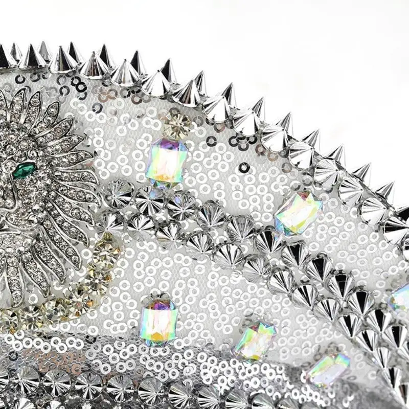 652F Sparkling Lion Pattern Navies Hat Sequins and Rhinestones Decoration Hat