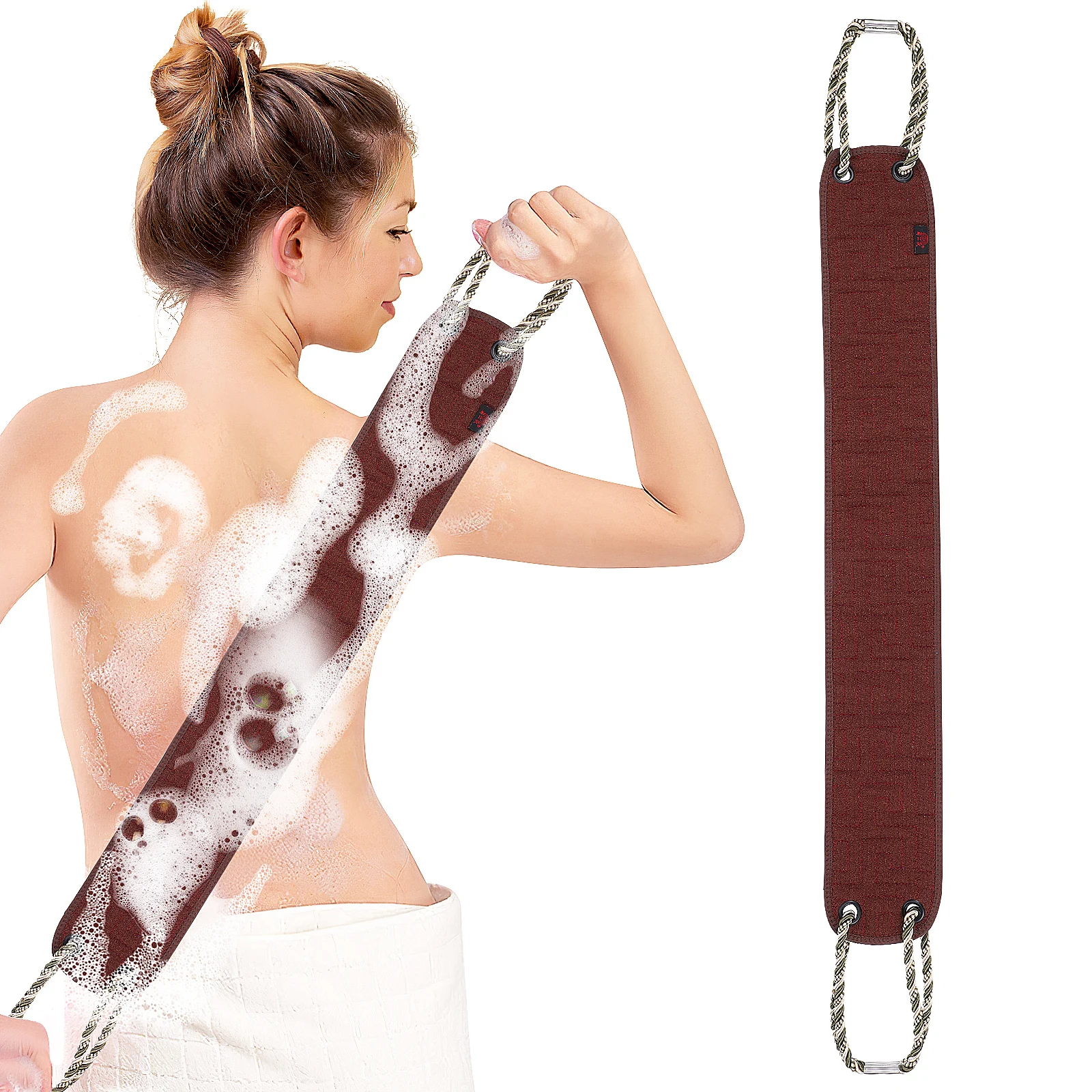 

Back Scrubber Sided Bathing Washcloth Exfoliating Shower Towel Ergonomic H Bathing Washcloth Brown Color Men Women