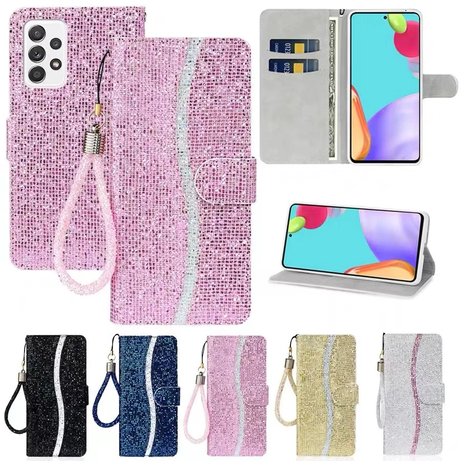 

1TS*Glitter Leather Case Anti-fall Wallet Phone Case For SAMSUNG GALAXY A72 A73 A54 A34 A24 A15 A35 A55 4G/5G