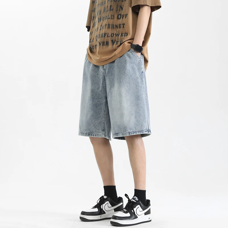 شورت جينز رجالي عصري على طراز هونج كونج مع أزرار كلاسيكية، شورت كاجوال للشارع الأمريكي