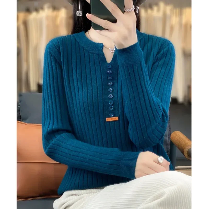 2024 Sweater Women Long Sleeve Top Knitted Pullover V-Neck Fashion Sweater Woman Winter Basic Female Clothing Soild OL Sweaters