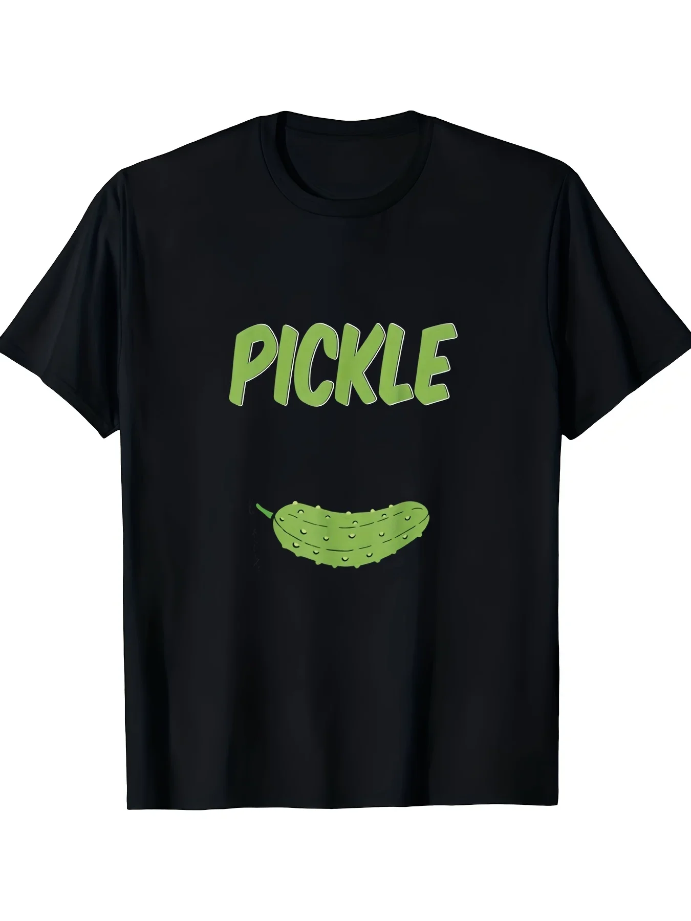 New Men's Single-piece Round-neck Short-sleeved Top, Featuring a Creative Green Pickle Pattern, Versatile for All Seasons and Ca