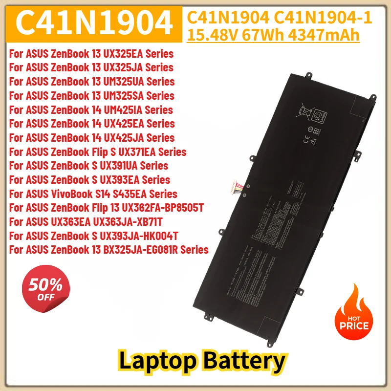 C41N1904 Battery 15.48V 4347mAh for ASUS ZenBook 13 UX325EA UX325JA UM325UA UM325SA 14 UM425IA UX425EA UX425JA Laptop Battery