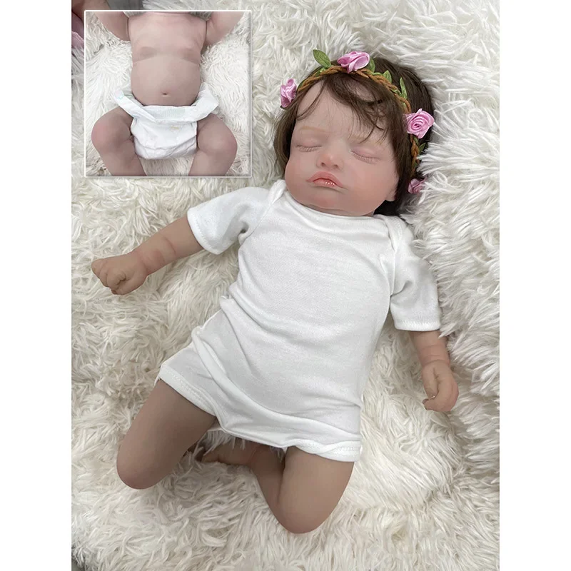 45cm Reborn Baby Rosalie Full Vinyl /Cloth Body Newborn Doll Lifelike Soft Touch with Hand Rooted Hair Collectible Art Doll Gift