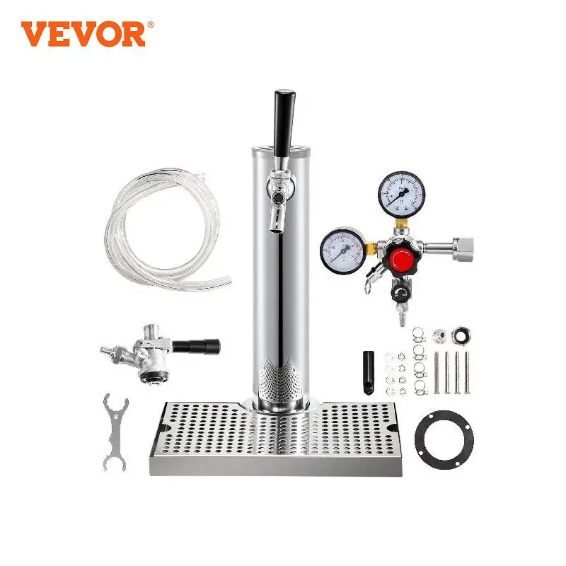 VEVOR Kegerator Tower Kit with Single/Double Faucet Stainless Steel Double Gauge Regulator for Home Kitchen Bar Commercial Use