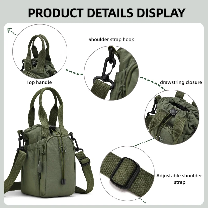 Tragbare Wasserflaschentasche mit Kordelzug, Kleine Handtasche mit Handyfach und Verstellbarem Schultergurt für Reisen und Spaziergänge – Detail 12
