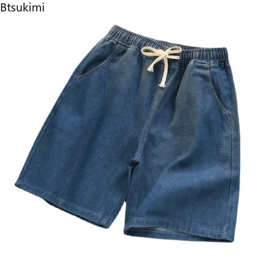 Celana Pendek Denim Gaya Jepang Pria Baru Musim Panas Celana Pendek Kasual Longgar Saku Serut Mode Celana Pendek Jeans Pria Cocok untuk Semua Antik