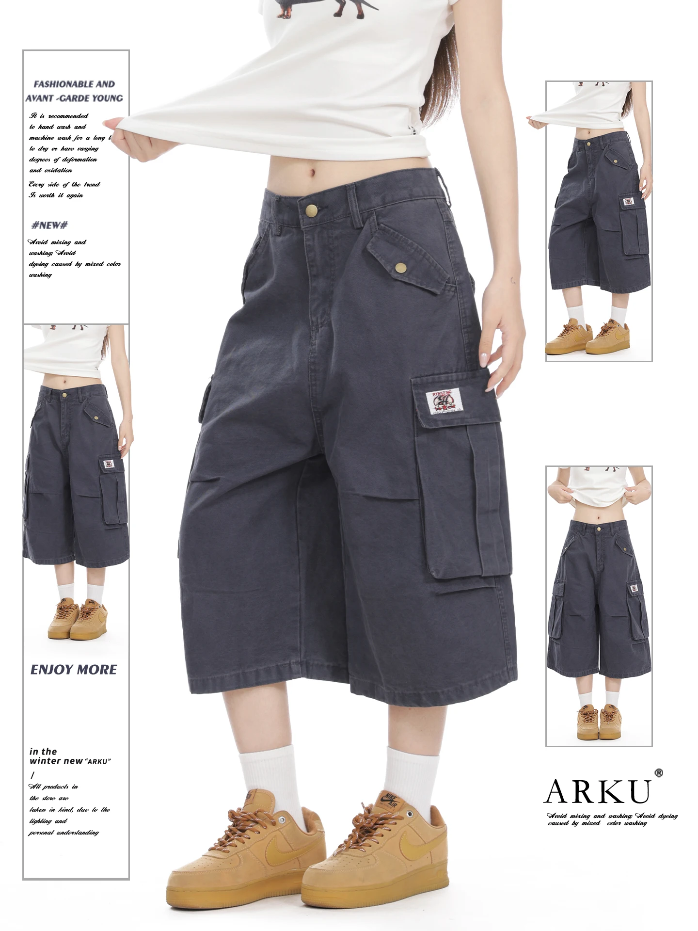 

American Retro Workwear Pants Women's Loose Casual Wide Leg Shorts Summer Fashionable Versatile Loose Fit Casual Trousers