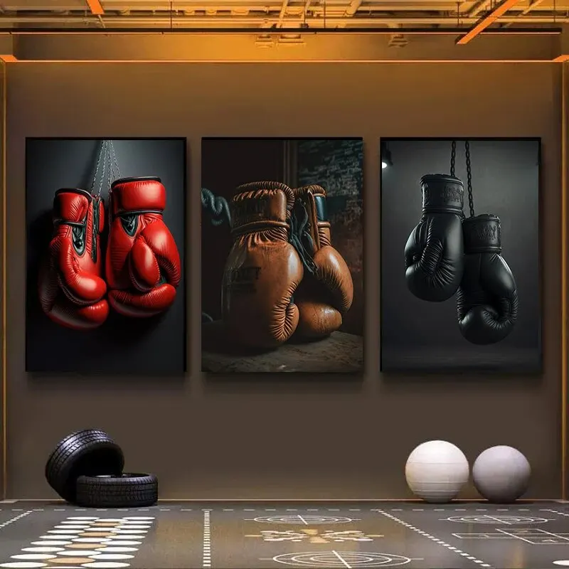 Boxing Gloves Vintage Canvas Painting Nordic Style Gym Posters Modern Wall Art Pictures Ideal for Room Home Decor and Cuadros