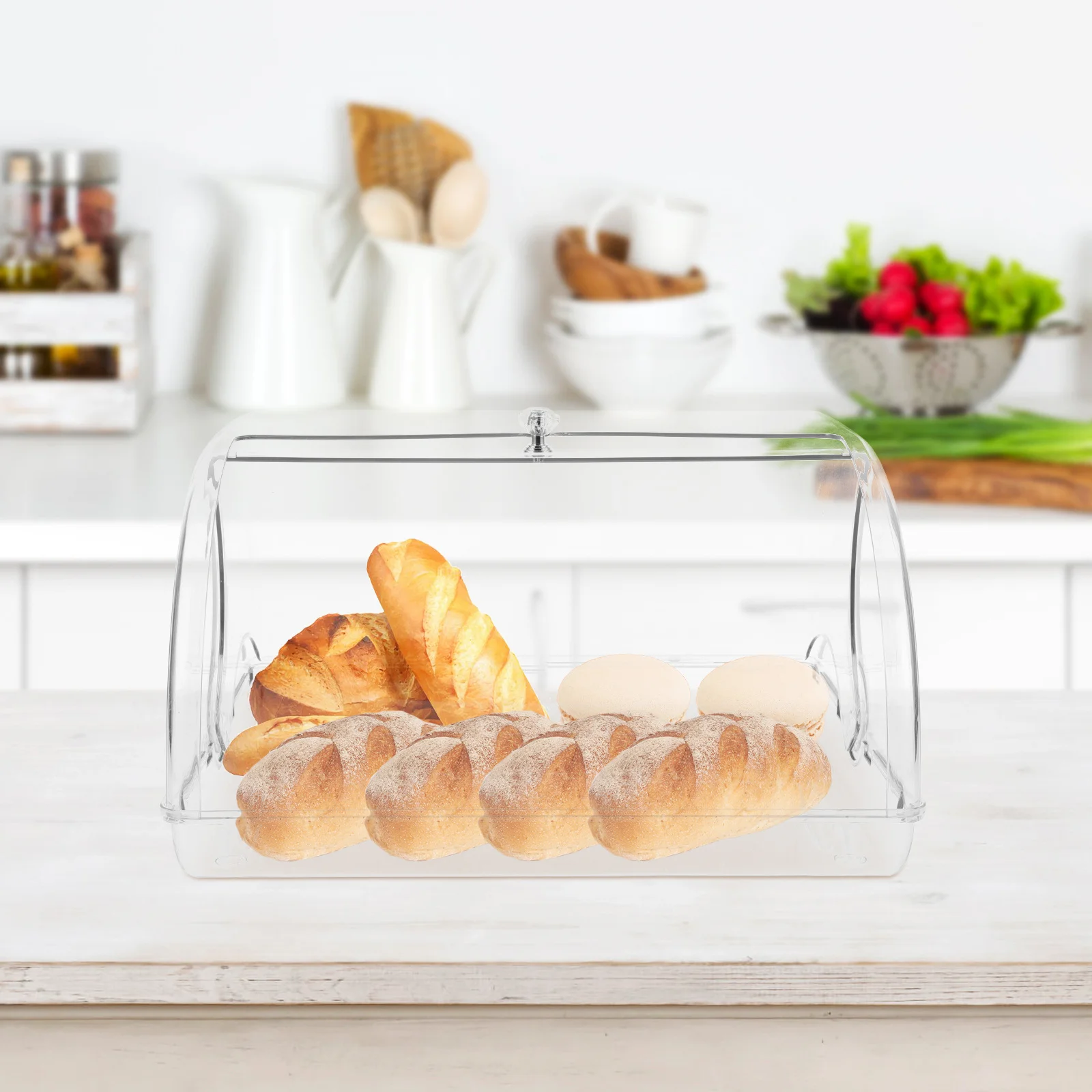 

Plastic Bread Box Container Loaf Bin Bread Dispenser Saver Cake Homemade Bakery Vent Deflector