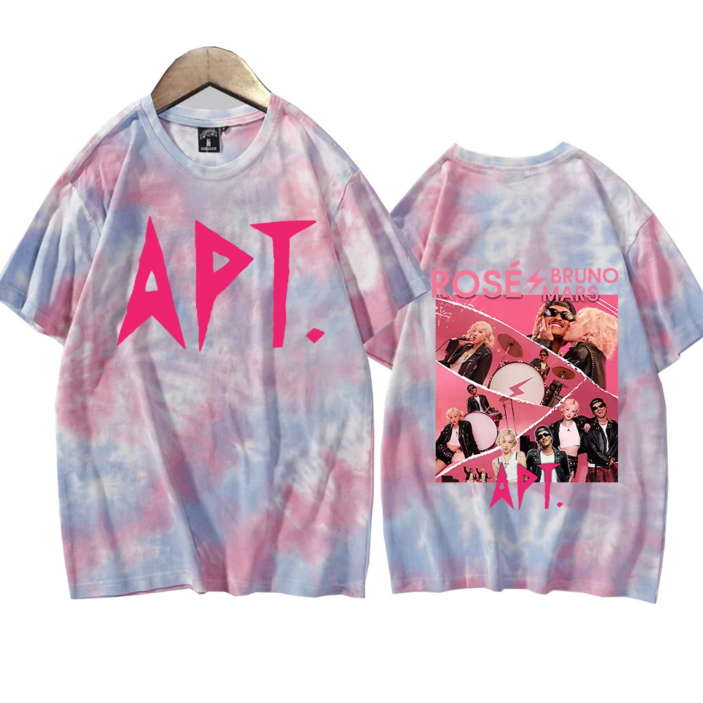 bruno mars and rose APT Tie Dye Shirts Unisex Round Neck Short Sleeve Popular Music T-Shirt Fans Gift