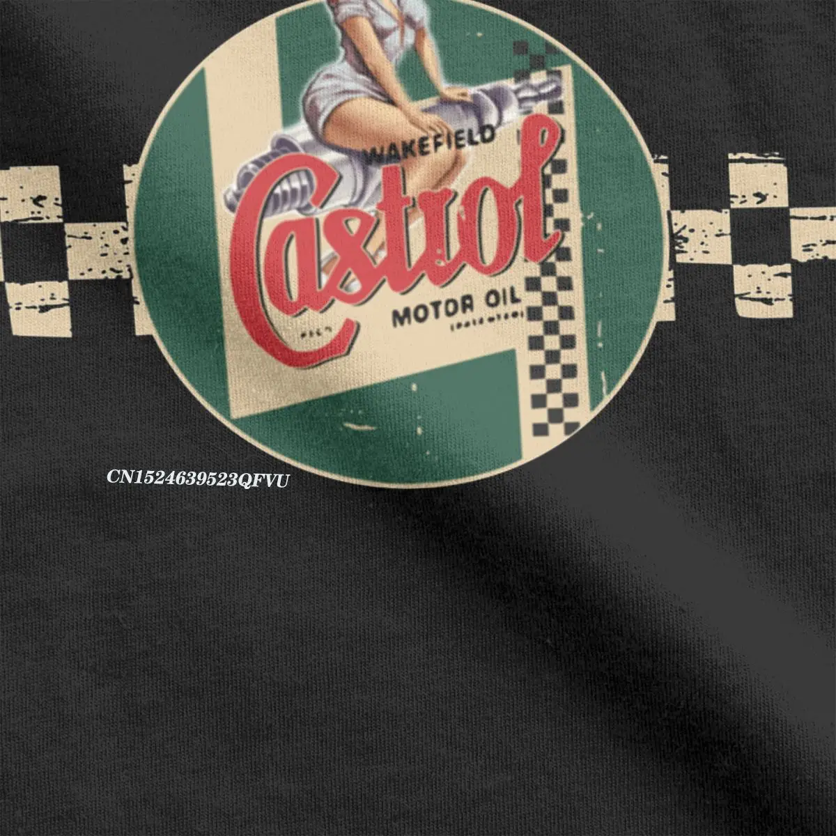 Castrol Vintage Racing Stripe Pin Up Girl Tee Shirt For Men Premium Cotton Tshirt Motor Oil Harajuku Tee Shirt Clothes
