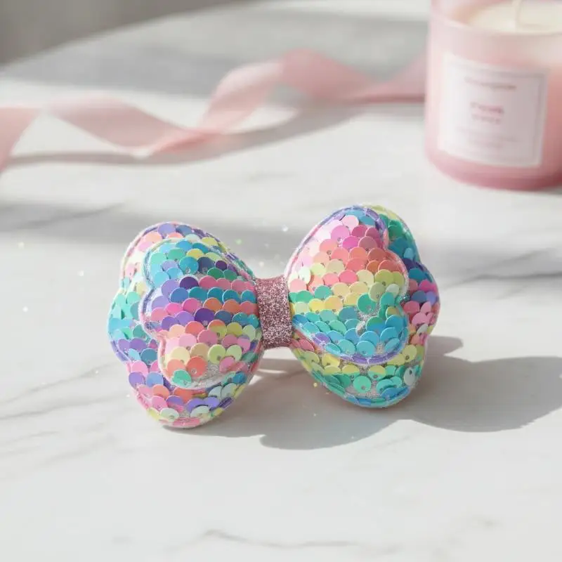 Sequin Bow Hair Clips Cute Princess Glitter Hair Pins Multiple Vibrant Colors Bow Hairpin For Girls Daily Party Hair Accessories
