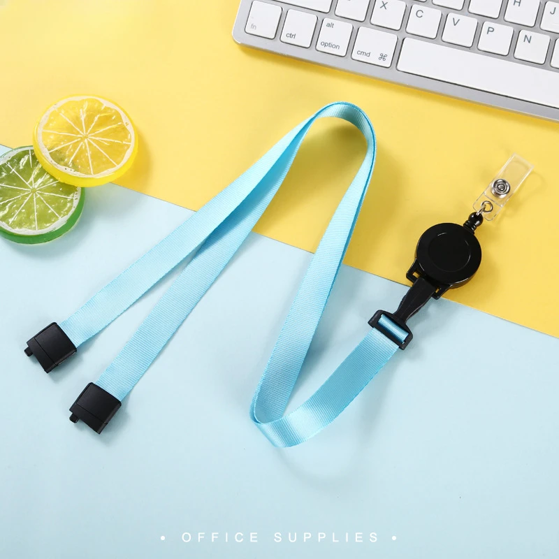 Durable Strap with Retractable Badge Reel Solid Color Polyester Strap Company Staff Work Card Holder Keychain Holder