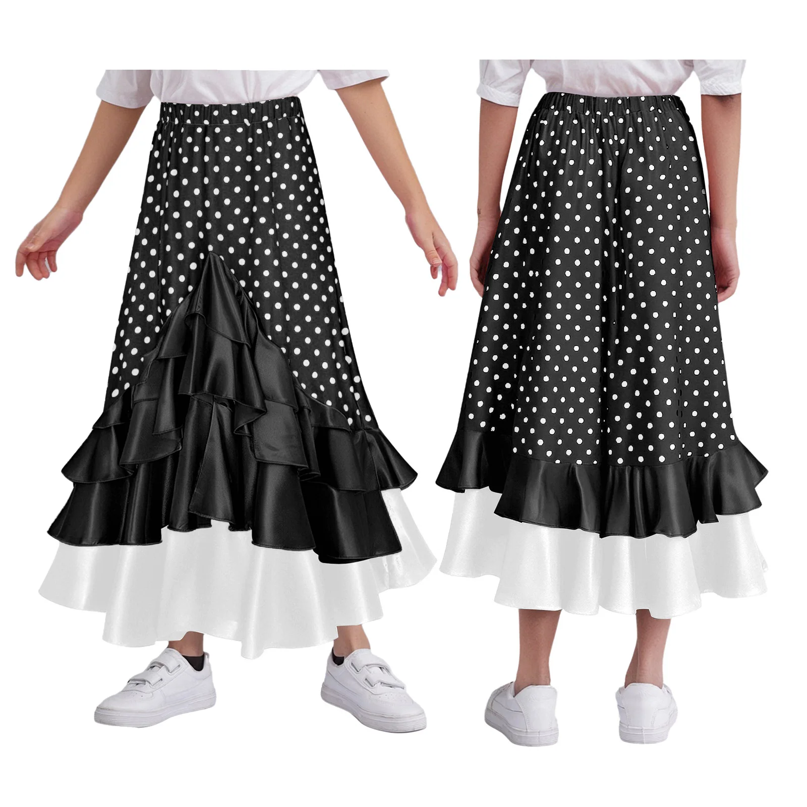 Spanish Costume Girl Long Flamenco Style Dress Ballroom Skirt for Girls Child  Polka-Dot Dance Dresses Costumes for Kids Clothes