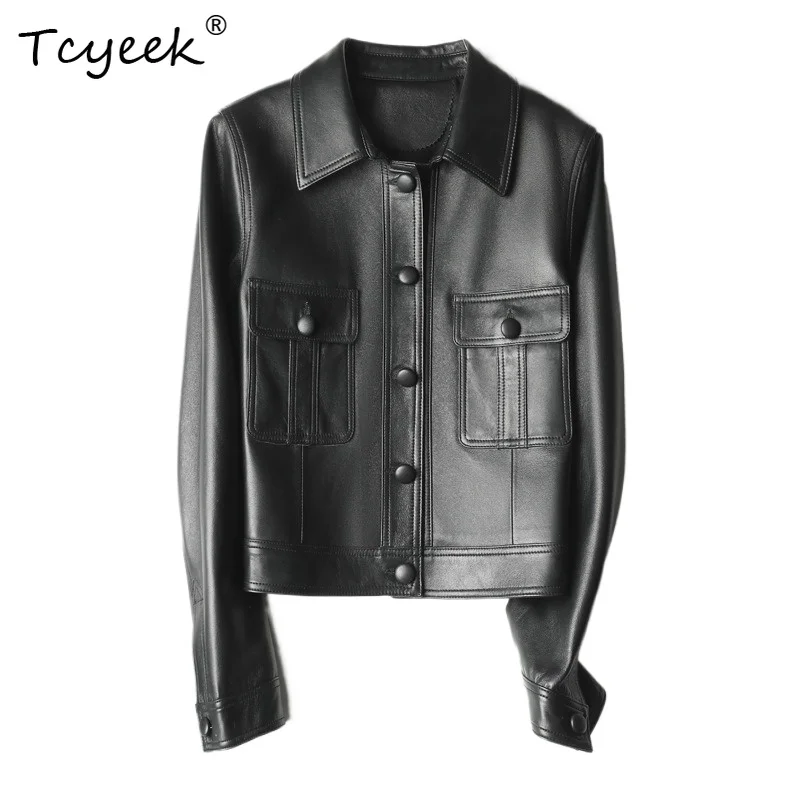 Tcyeek Sheepskin Jackets for Woman Short Slim Motorcycle Leather Jacket High-end Womens New Spring Autumn Clothes 2026 Chaquetas