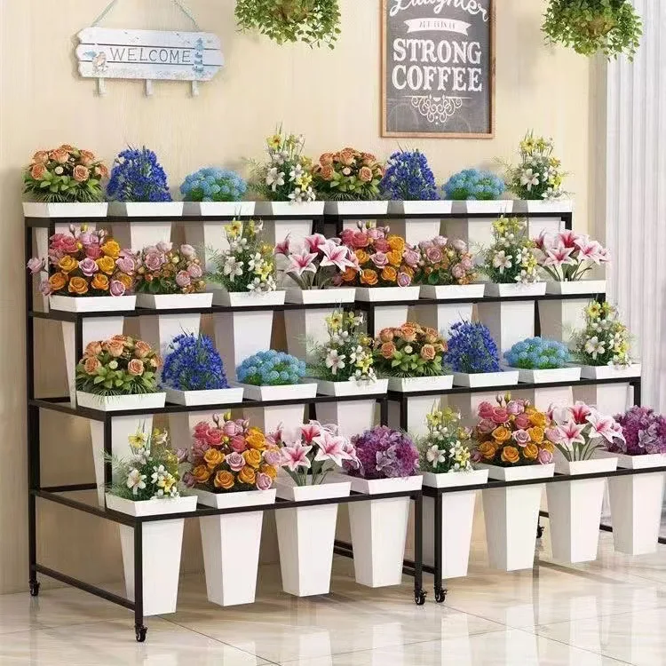 

Shelf flower shop special flower stand wrought iron multi-layer flower tube stand stall selling flowers wedding display shelf