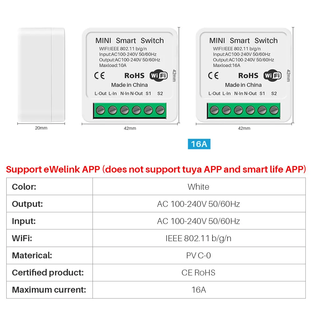 EWeLink 16A Mini fai da te Wifi Smart Switch supporto controllo bidirezionale Smart Home Otomasi Bekerja Alexa Google Assistant telecomando