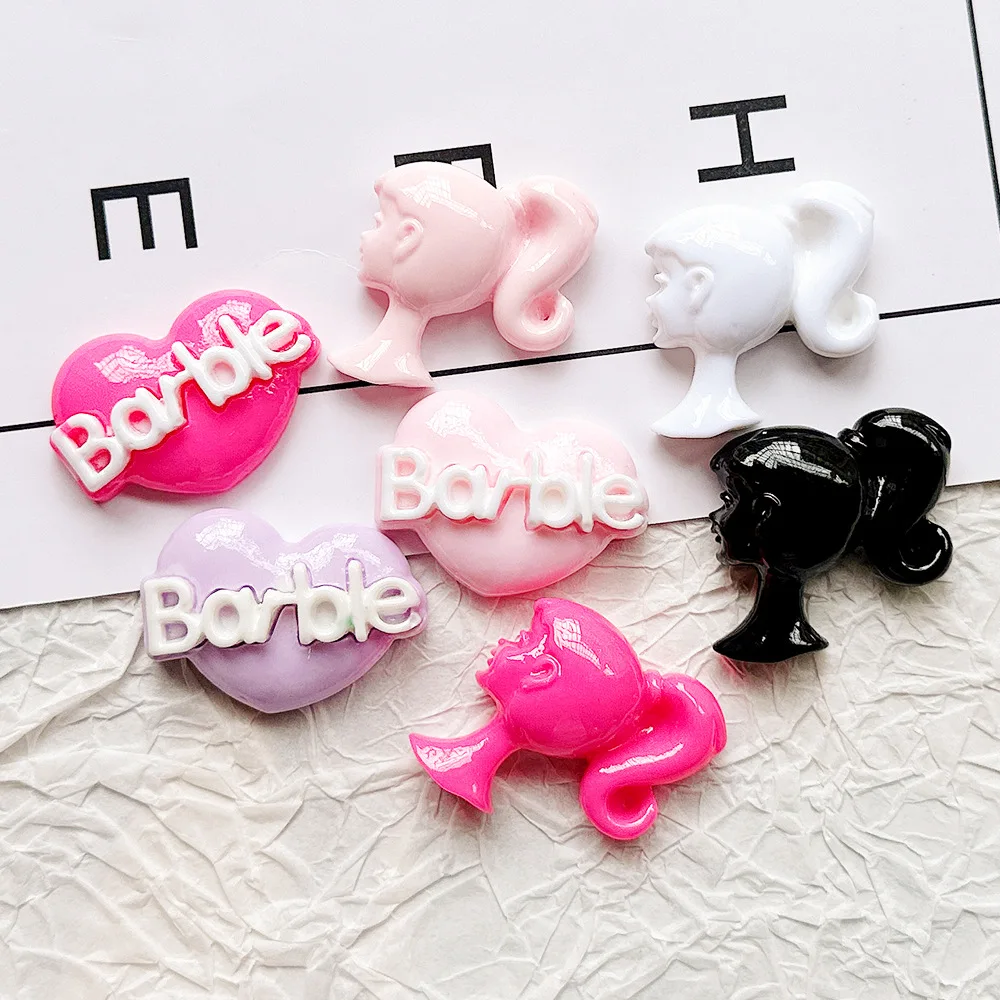 5pcs Letter love ponytail girl barbie cartoon resin flatback cabochons diy crafts supplies