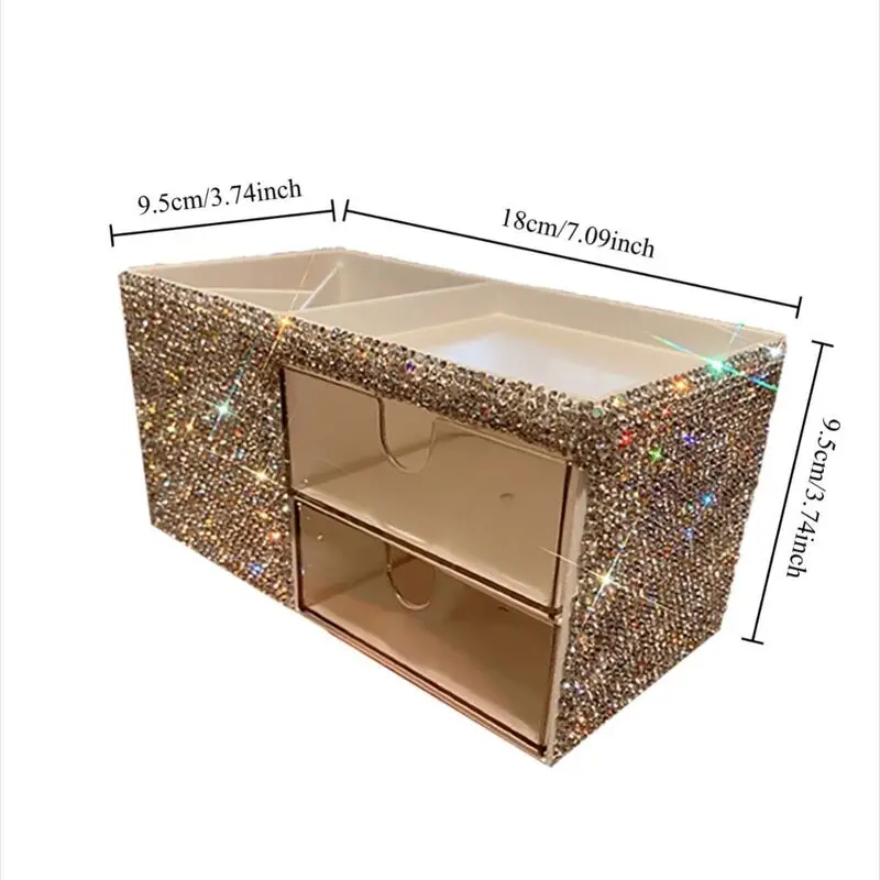 Diamond-Encrusted Transparent Desktop Storage Box Multi-Layer Desktop Organizer with Ins Style Clear Drawers for Office Use