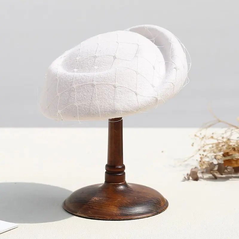 

Small Top Hat for Women Winter Fascinator Hat Elegant Beret Wool Felt Fedoras Lady Headpiece Luxury Wedding Church Cocktail Hat