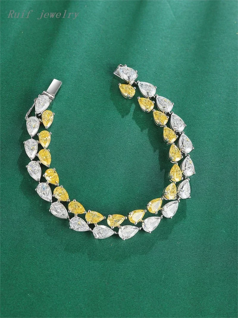 Ruif 925 Silver Classical Crushed Ice Cutting Zirconia Bracelet for Women Like Real Yellow Diamond Color  Bridal Jewelry