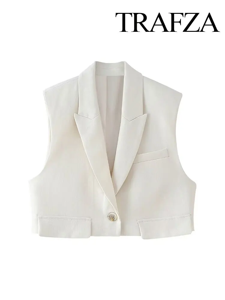 New 2024 Summer Vest For Women Fashion Lapel Sleeveless Loose Short Waistcoat Tops Female Commute Office Lady Women's Top