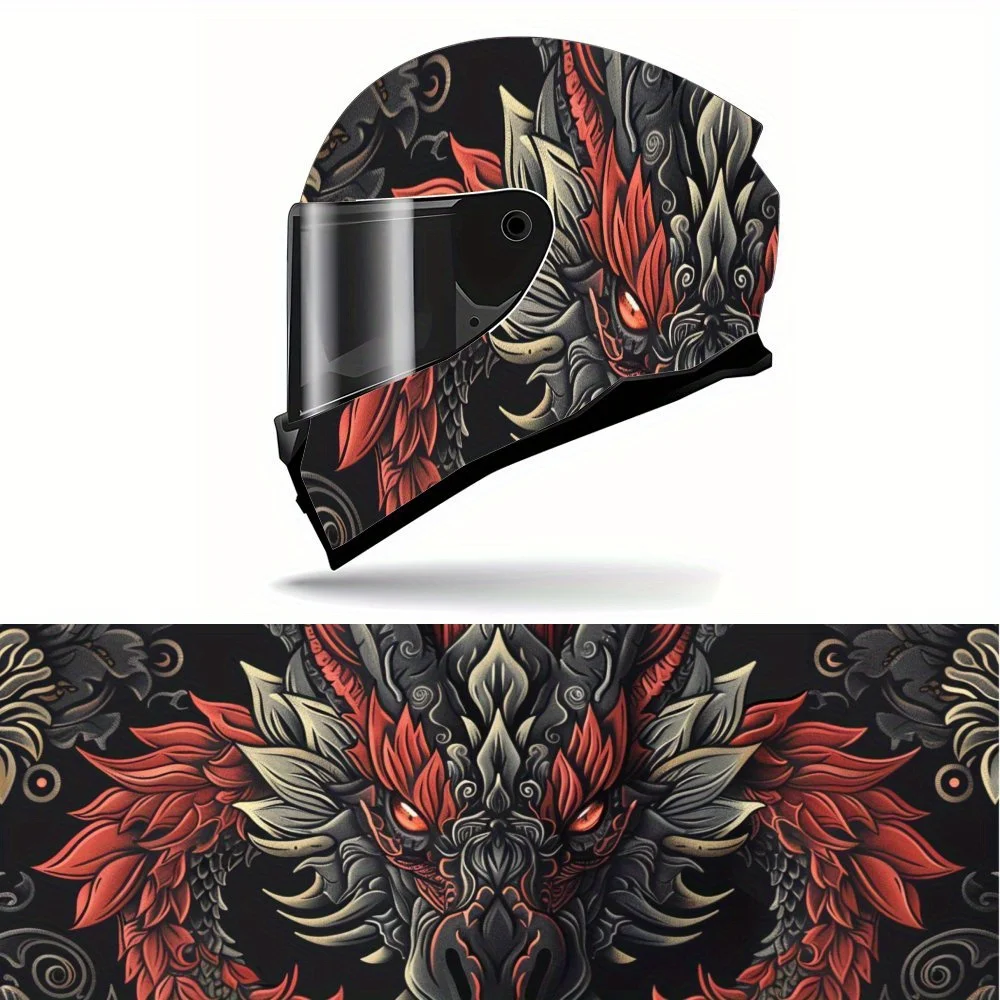 

Ornate Red Dragon Decorated Motorcycle Helmet Vinyl Wraps Decal, Self-adhesive Waterproof Helmet Decoration, DIY Graffiti Film,