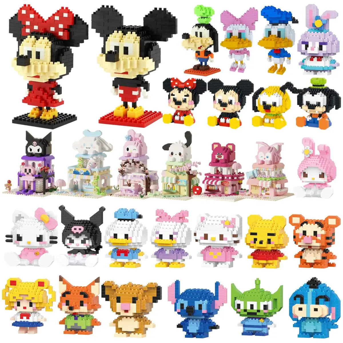 Funny Joy Cartoon Anime Hello Kitty Blocks Kuromi My Melody Cinnamoroll Mouse Building Blocks Doll Toy Kids Birthday Gift