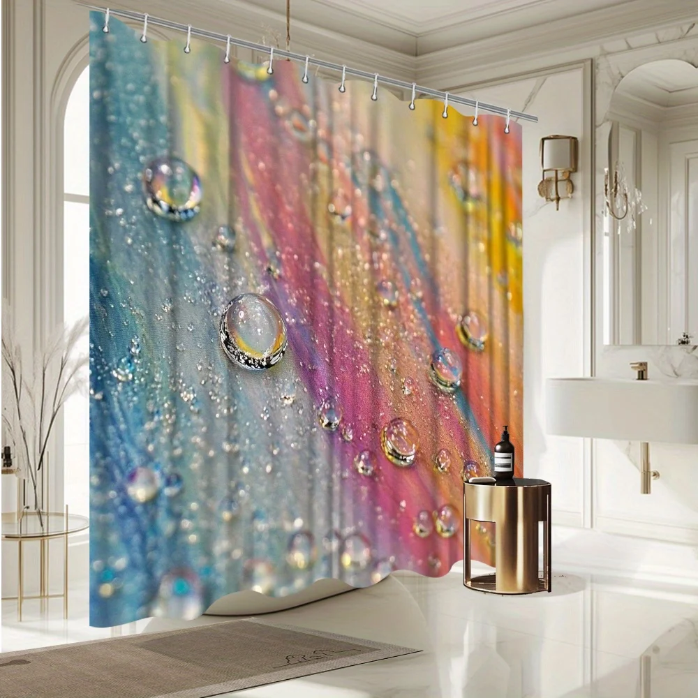 Water Droplets Shower Curtain, Vibrant Abstract Colors, Anti-Fade Polyester, 12 Hooks, Machine Washable, Modern Design