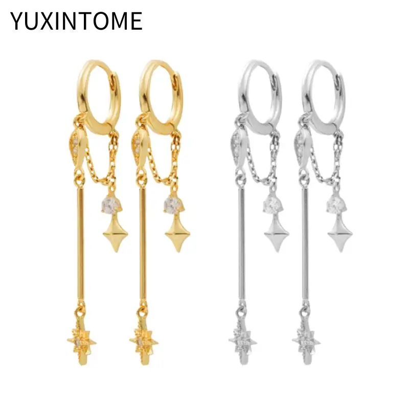 

925 Sterling Silver Ear Needle Luxury Star Long Pendant Earrings Crystal Chain Tassel Hoop Earrings for Women Fashion Jewelry
