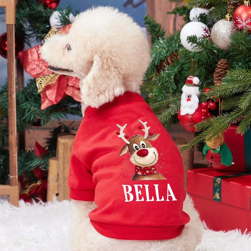 Personalised Pet Dog Christmas Clothes Deer with Name Dogs Winter Warm Hoodies French Bulldog for Puppy Medium Dog Clothing Gift