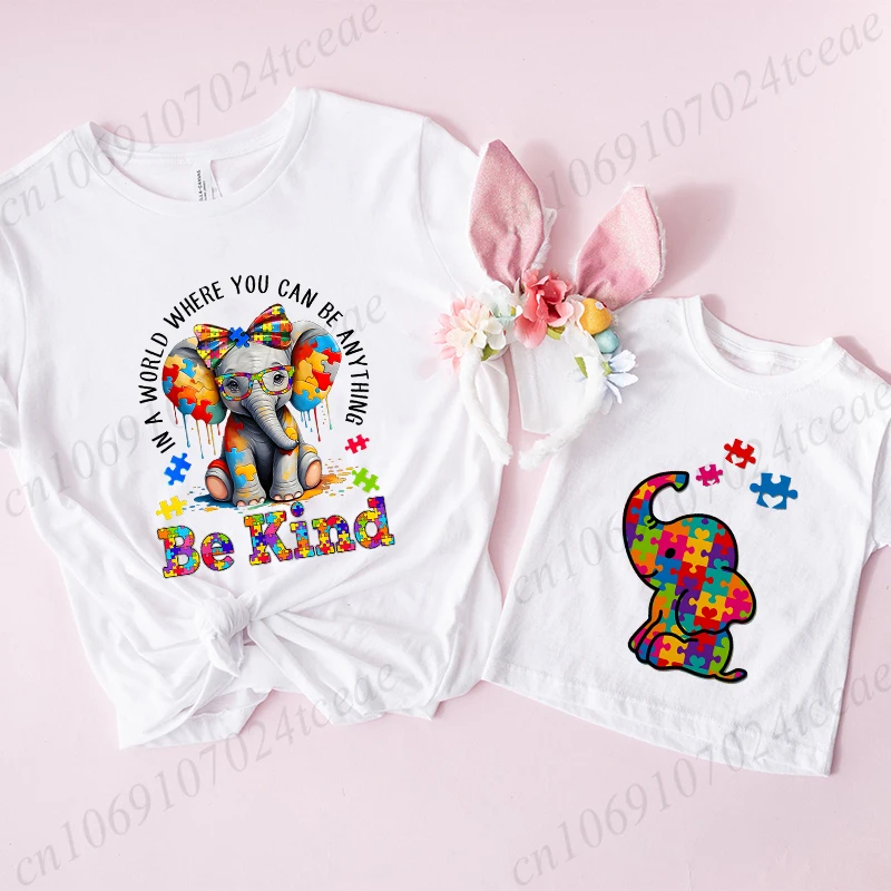 Elephant Autism Awareness Puzzle Adults Kids T-Shirt Fashion Acceptance Neurodiversity Shirt Summer Short Sleeve Tees