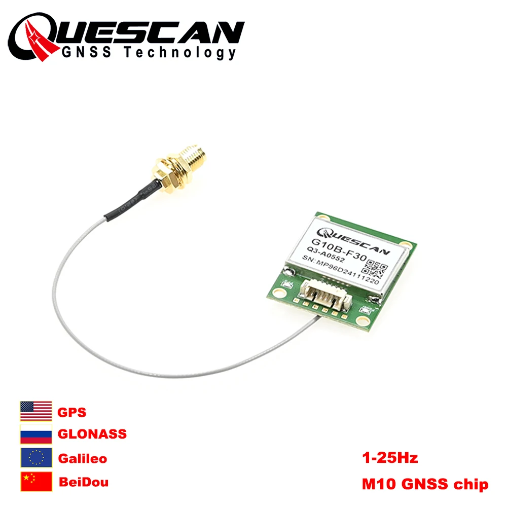 Modulo GPS QUESCAN G10B-F30 M10 con antenna attiva GPS Galileo GLONASS BeiDou Ricevitore GNSS Protocollo NMEA0183 UBX 1-25Hz