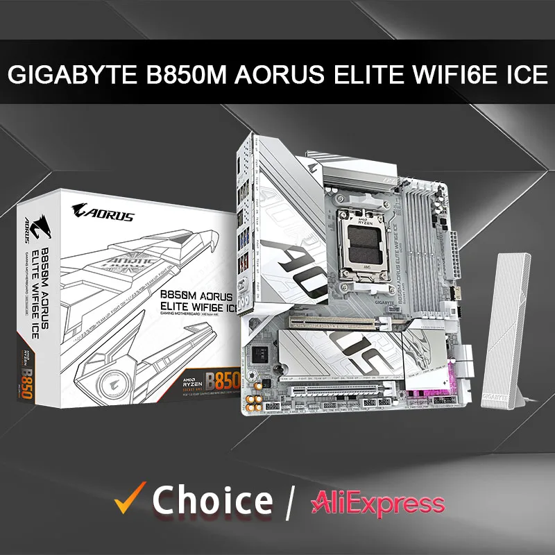 

GIGABYTE B850M AORUS ELITE WIFI6E ICE New Motherboard supports up to AMD Ryzen 9000 series 12+2+2 power supply / Socket AM5