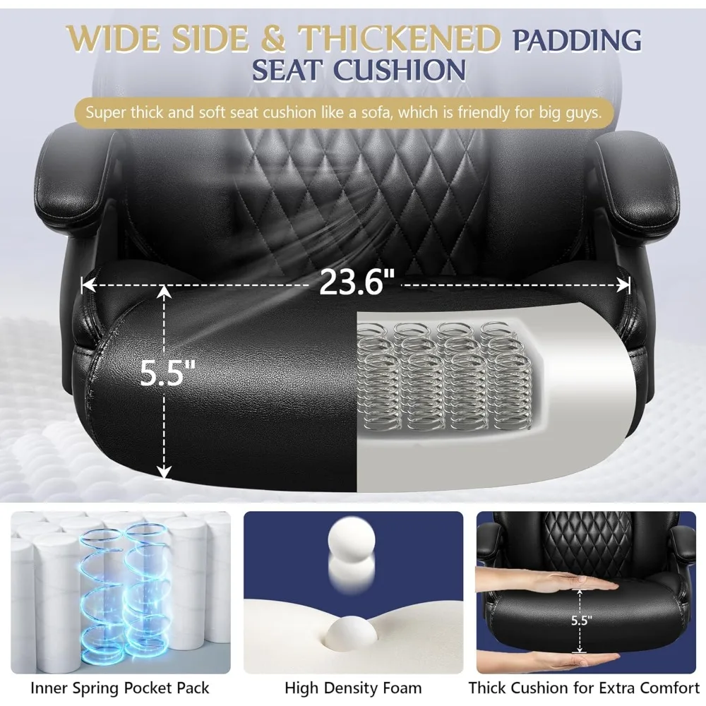 كرسي مكتب كبير وطويل بوزن 500 رطل، كرسي مكتب تنفيذي عالي التحمل مع دعم قطني قابل للتعديل، وسادة مبطنة مريحة، #2