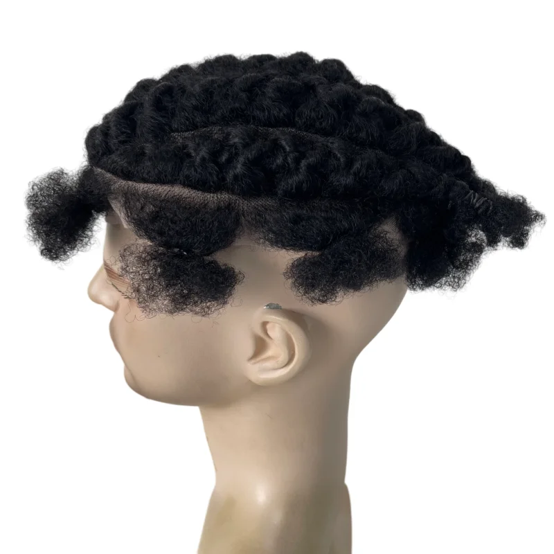 Burmese Virgin Human Hair Hairpieces #1 Jet Black Color Soft Dreadlocks Braids Toupees Full Lace Unit for Black Men