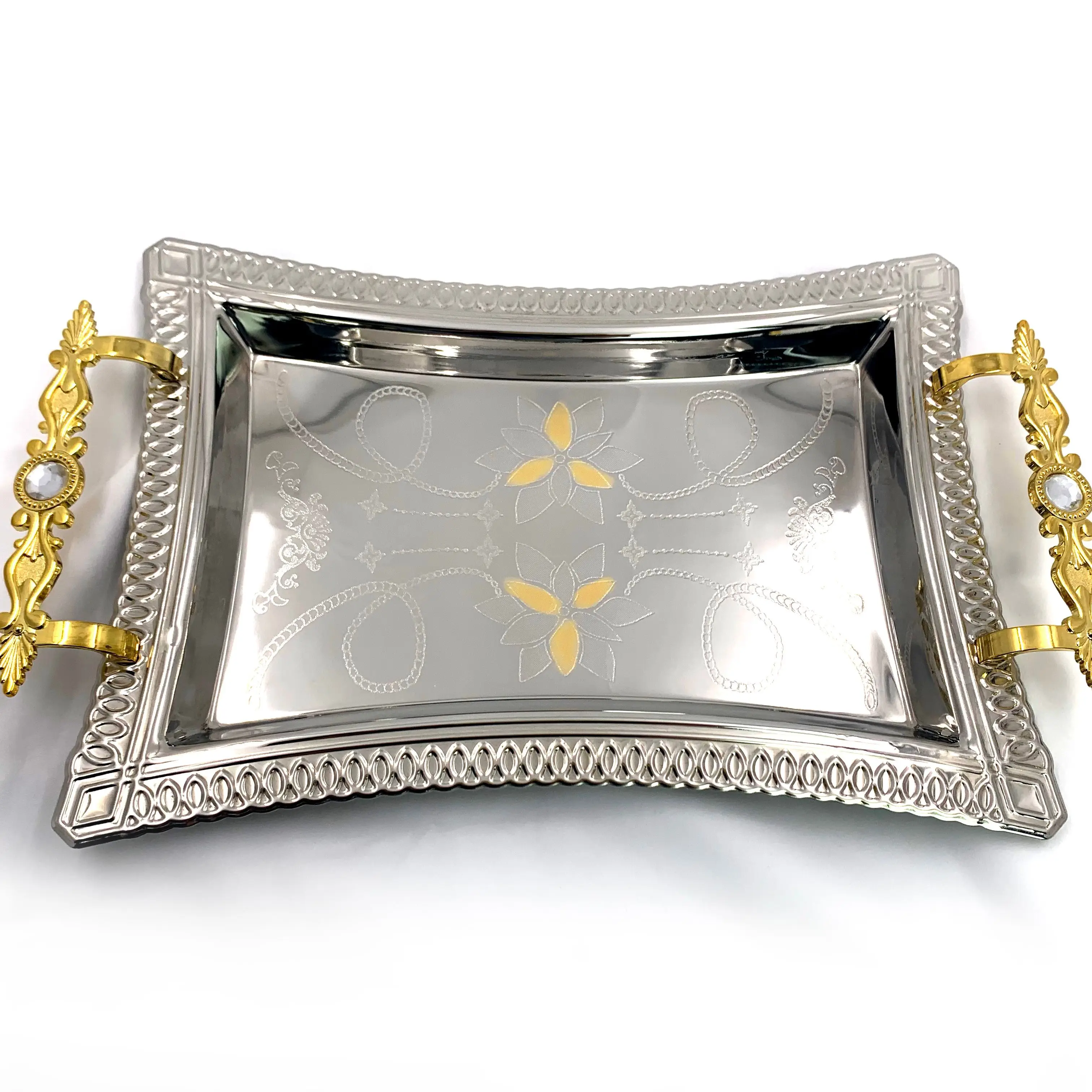 Wholesale Luxury Wedding Decor Stainless Steel Mirror Metal Fruit Restaurant Tray