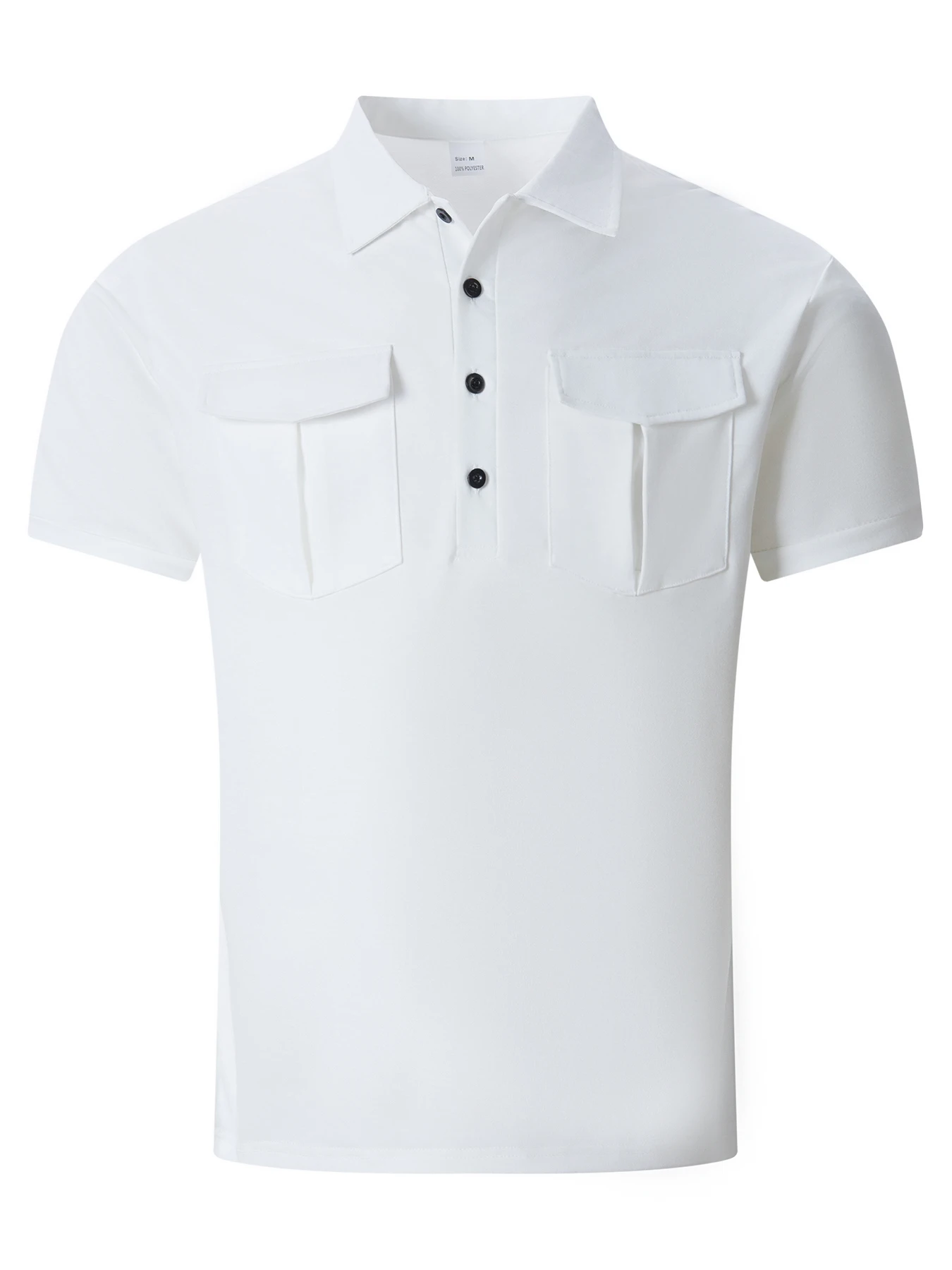 Men's Short Sleeve Polo Shirt Lapel Collar with Dual Flap Cargo Pockets Breathable Solid Color Casual Tops for Daily OutdoorWear