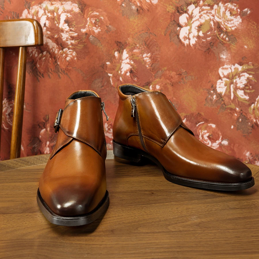2025 Hanmce Chelsea Boots Top Quality Genuine Leather Slip-On Luxury Boots Men