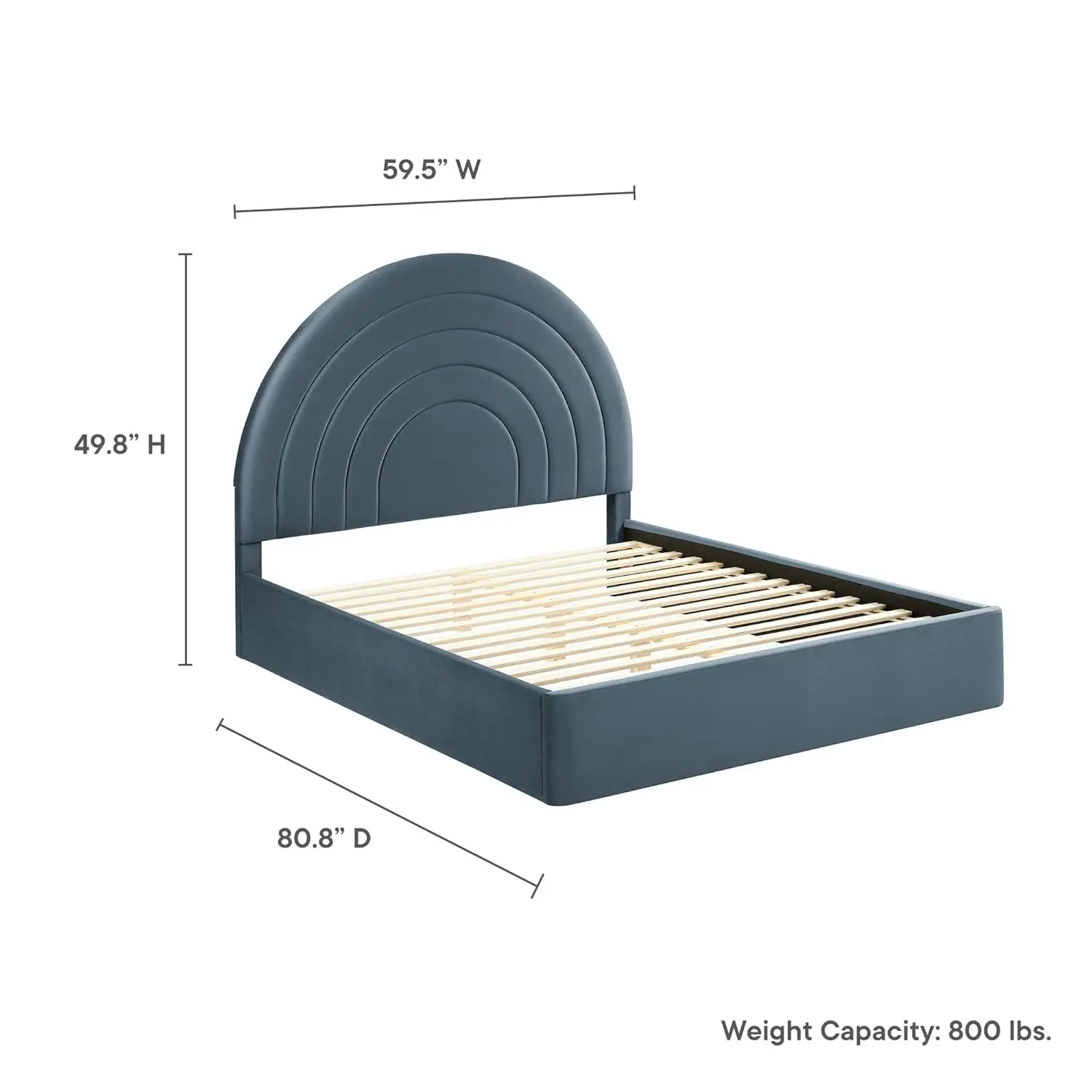 Full Size Velvet Platform Bed with Arch Padded Headboard & Plinth Base, Double Upholstered Bed Frame, Customized