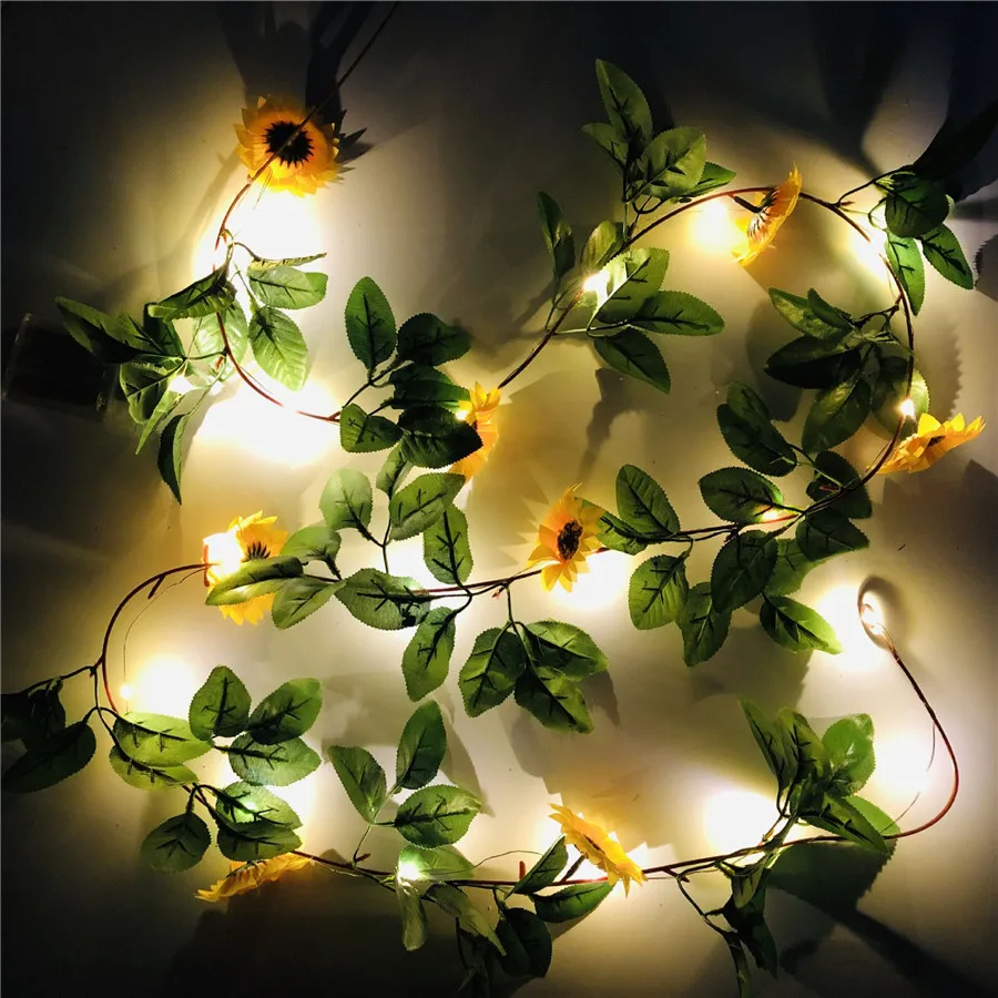 2M 20leds Simulation Sunflower String Lights Hanging Vines Plant Garland for Garden Wedding Party Xmas Thanksgiving Decoration