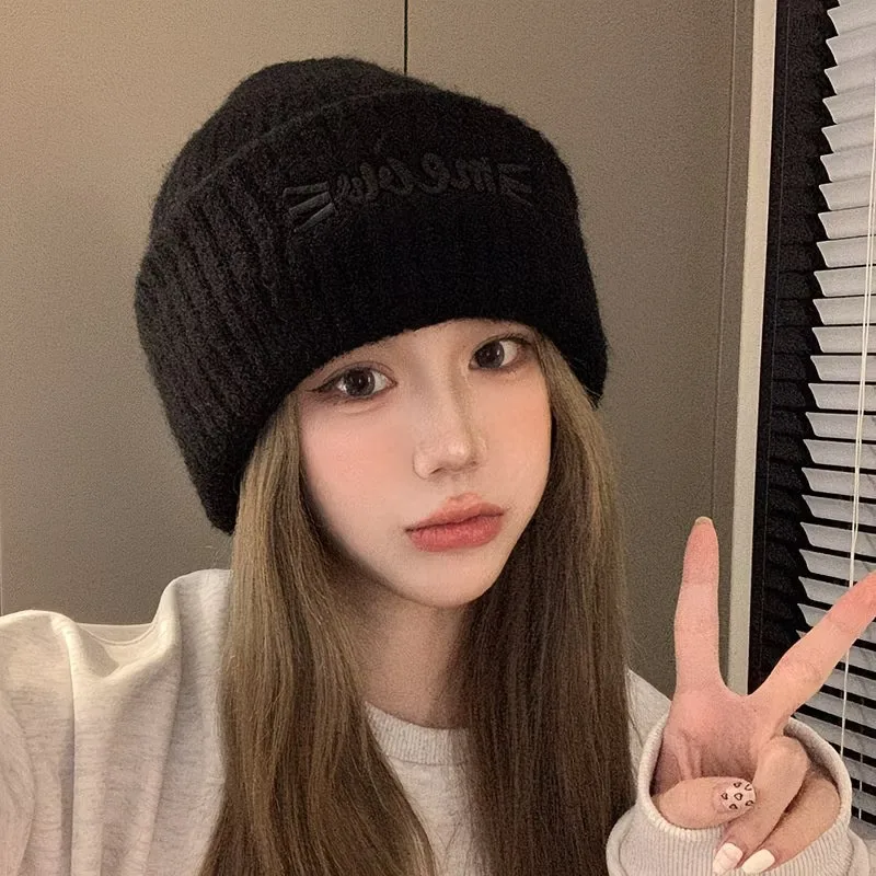 Retro Knitted Bow Baotou Hat for Women Oversized Big Head Circumference Face Slimming Small Pile Warm Autumn Winter Cap