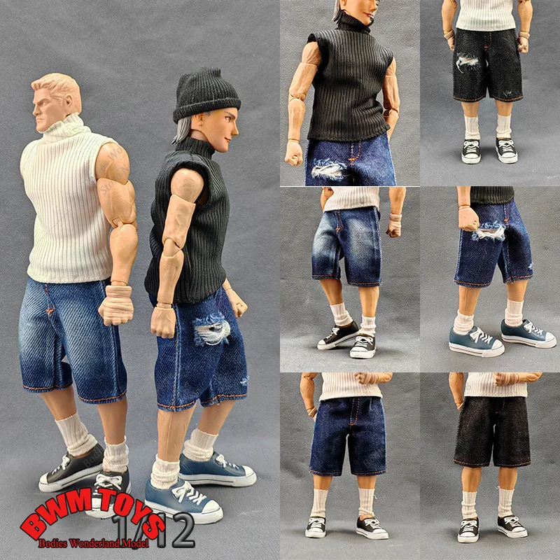 

YEESENYIYI, разноцветный, масштаб 1/12, высокоэластичный, плотный женский вязаный жилет с высоким воротом, комплект джинсовых шорт для женской фигурки 6 дюймов